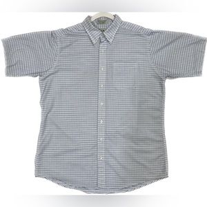 L.L. Bean Men’s Shirt Size 17T White Grid Print Short Sleeve Cotton Blend Office